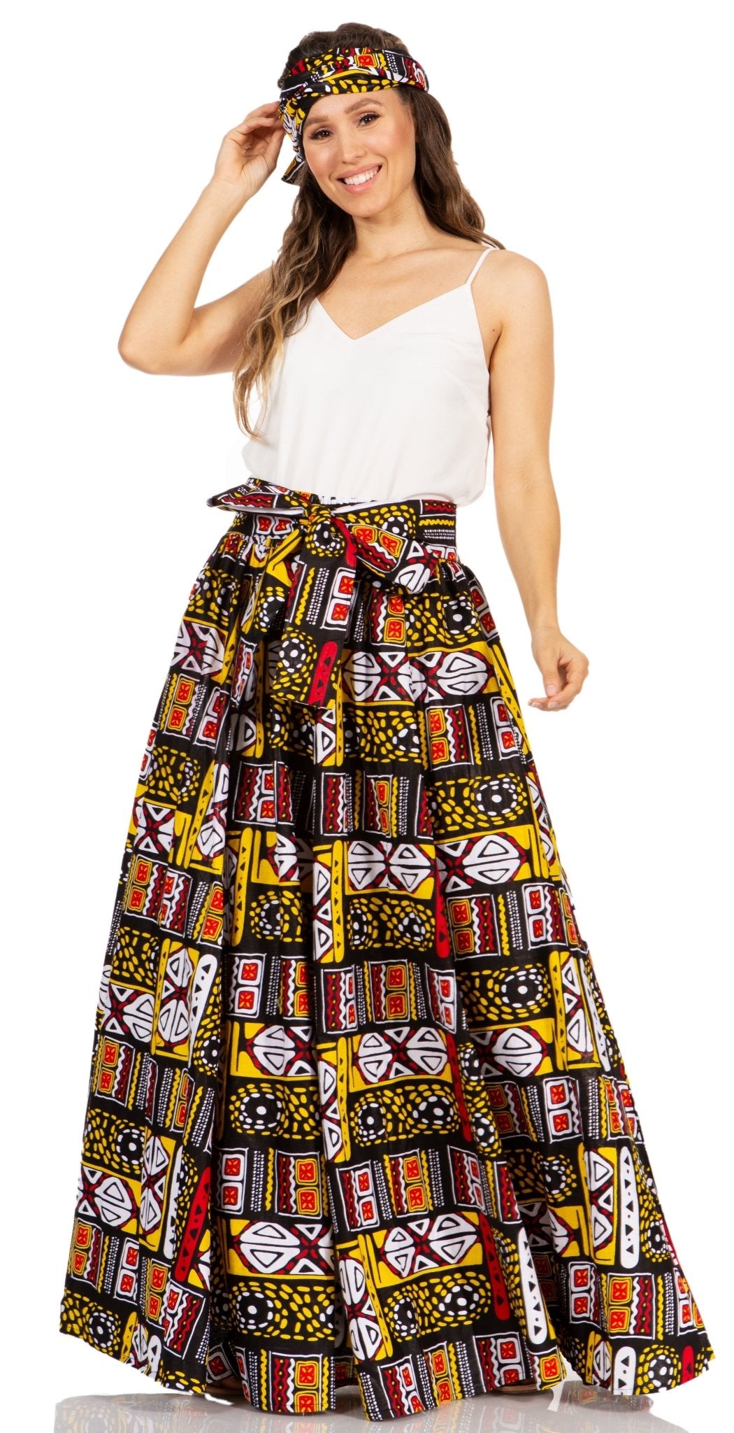 Sakkas Asma's Second Convertible Traditional Wax Print Maxi Skirt with Adjustable Straps - Buy One, Get One 50% Off skirts La Vie Bien Sakkas Asma's Second Convertible Traditional Wax Print Maxi Skirt with Adjustable Straps - Buy One, Get One 50% Off