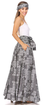 Sakkas Asma's Second Convertible Traditional Wax Print Maxi Skirt with Adjustable Straps - Buy One, Get One 50% Off skirts La Vie Bien Sakkas Asma's Second Convertible Traditional Wax Print Maxi Skirt with Adjustable Straps - Buy One, Get One 50% Off