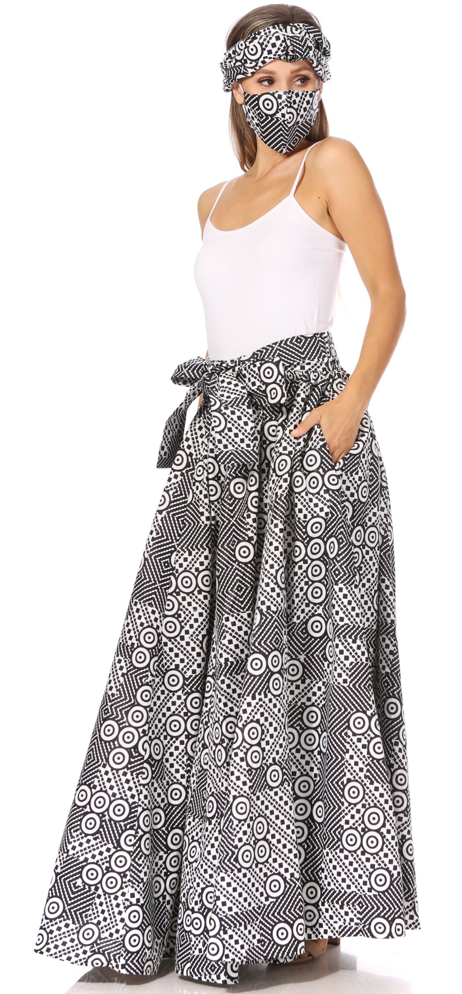 Sakkas Asma's Second Convertible Traditional Wax Print Maxi Skirt with Adjustable Straps - Buy One, Get One 50% Off skirts La Vie Bien Sakkas Asma's Second Convertible Traditional Wax Print Maxi Skirt with Adjustable Straps - Buy One, Get One 50% Off