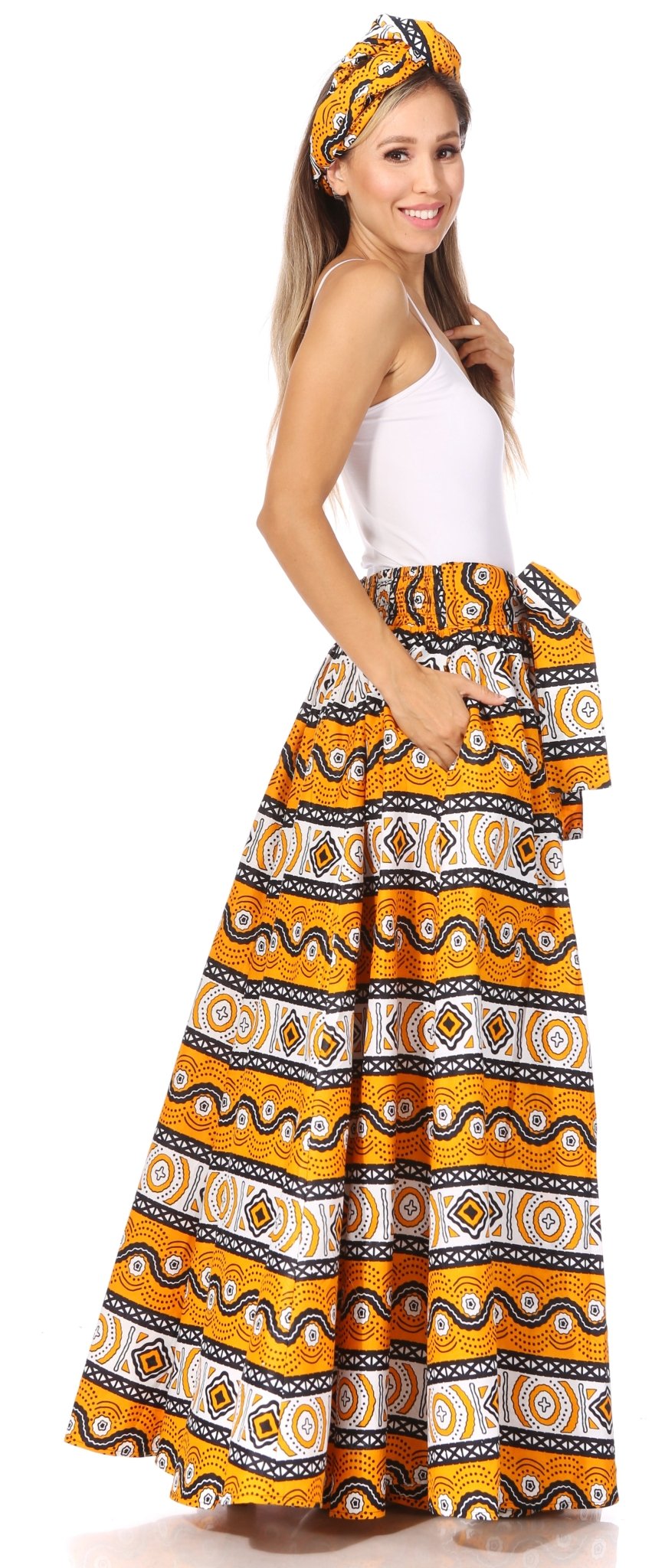 Sakkas Asma's Second Convertible Traditional Wax Print Maxi Skirt with Adjustable Straps - Buy One, Get One 50% Off skirts La Vie Bien Sakkas Asma's Second Convertible Traditional Wax Print Maxi Skirt with Adjustable Straps - Buy One, Get One 50% Off