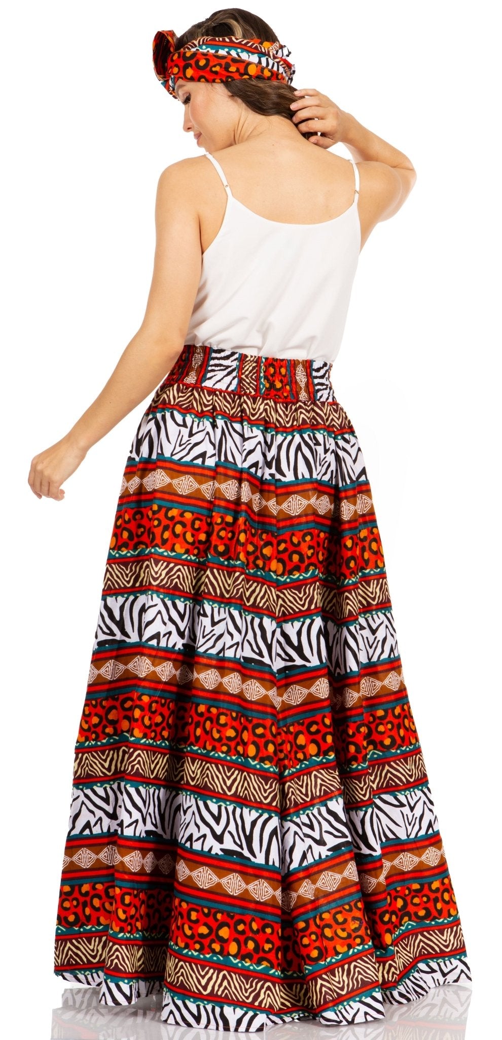 Sakkas Asma's Second Convertible Traditional Wax Print Maxi Skirt with Adjustable Straps - Buy One, Get One 50% Off skirts La Vie Bien Sakkas Asma's Second Convertible Traditional Wax Print Maxi Skirt with Adjustable Straps - Buy One, Get One 50% Off