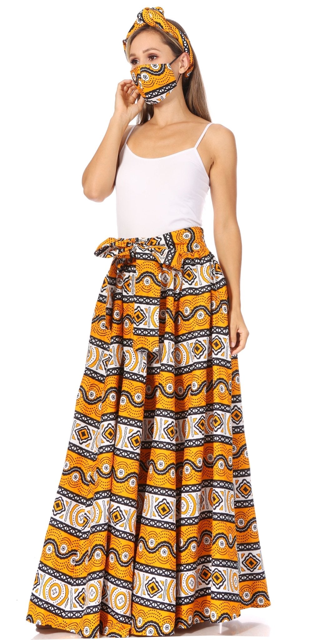 Sakkas Asma's Second Convertible Traditional Wax Print Maxi Skirt with Adjustable Straps - Buy One, Get One 50% Off skirts La Vie Bien Sakkas Asma's Second Convertible Traditional Wax Print Maxi Skirt with Adjustable Straps - Buy One, Get One 50% Off