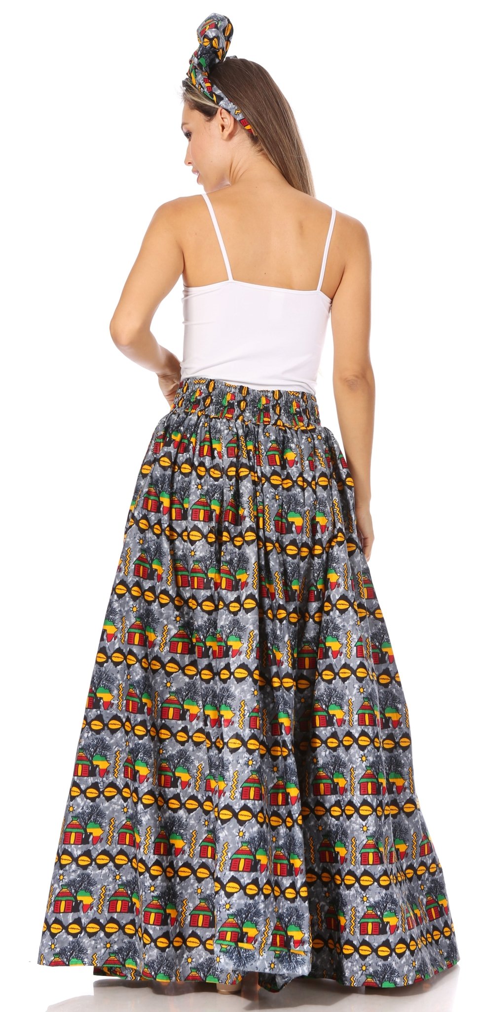 Sakkas Asma's Second Convertible Traditional Wax Print Maxi Skirt with Adjustable Straps - Buy One, Get One 50% Off skirts La Vie Bien Sakkas Asma's Second Convertible Traditional Wax Print Maxi Skirt with Adjustable Straps - Buy One, Get One 50% Off
