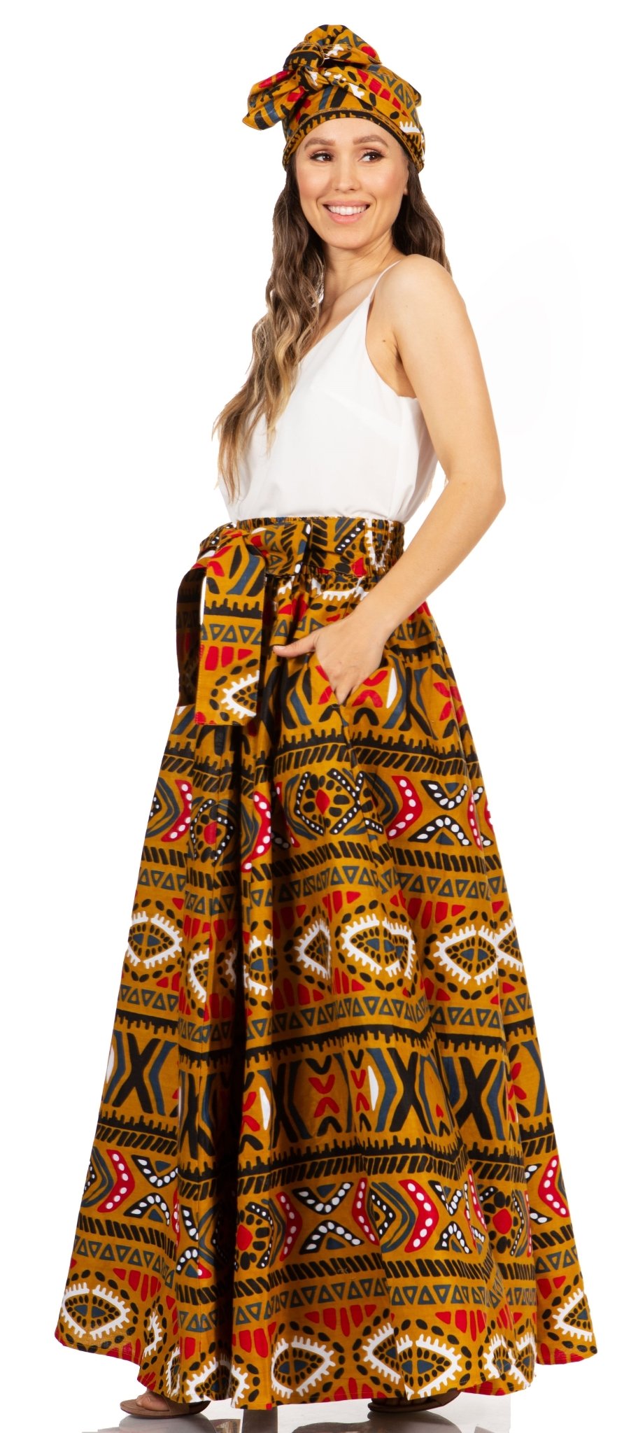Sakkas Asma's Second Convertible Traditional Wax Print Maxi Skirt with Adjustable Straps - Buy One, Get One 50% Off skirts La Vie Bien Sakkas Asma's Second Convertible Traditional Wax Print Maxi Skirt with Adjustable Straps - Buy One, Get One 50% Off