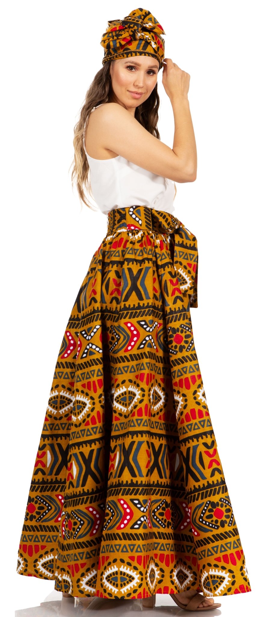 Sakkas Asma's Second Convertible Traditional Wax Print Maxi Skirt with Adjustable Straps - Buy One, Get One 50% Off skirts La Vie Bien Sakkas Asma's Second Convertible Traditional Wax Print Maxi Skirt with Adjustable Straps - Buy One, Get One 50% Off