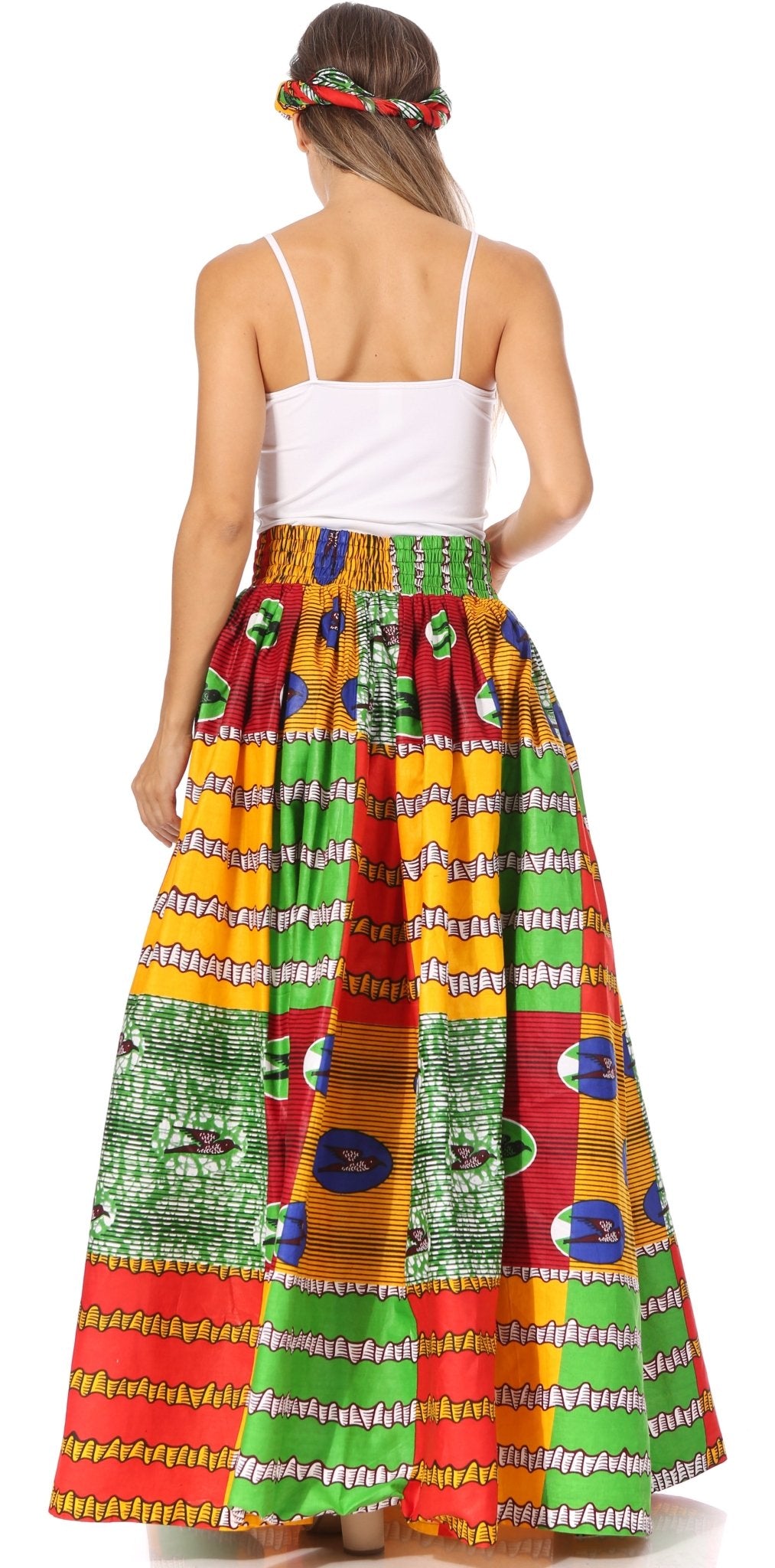 Sakkas Asma's Second Convertible Traditional Wax Print Maxi Skirt with Adjustable Straps - Buy One, Get One 50% Off skirts La Vie Bien Sakkas Asma's Second Convertible Traditional Wax Print Maxi Skirt with Adjustable Straps - Buy One, Get One 50% Off