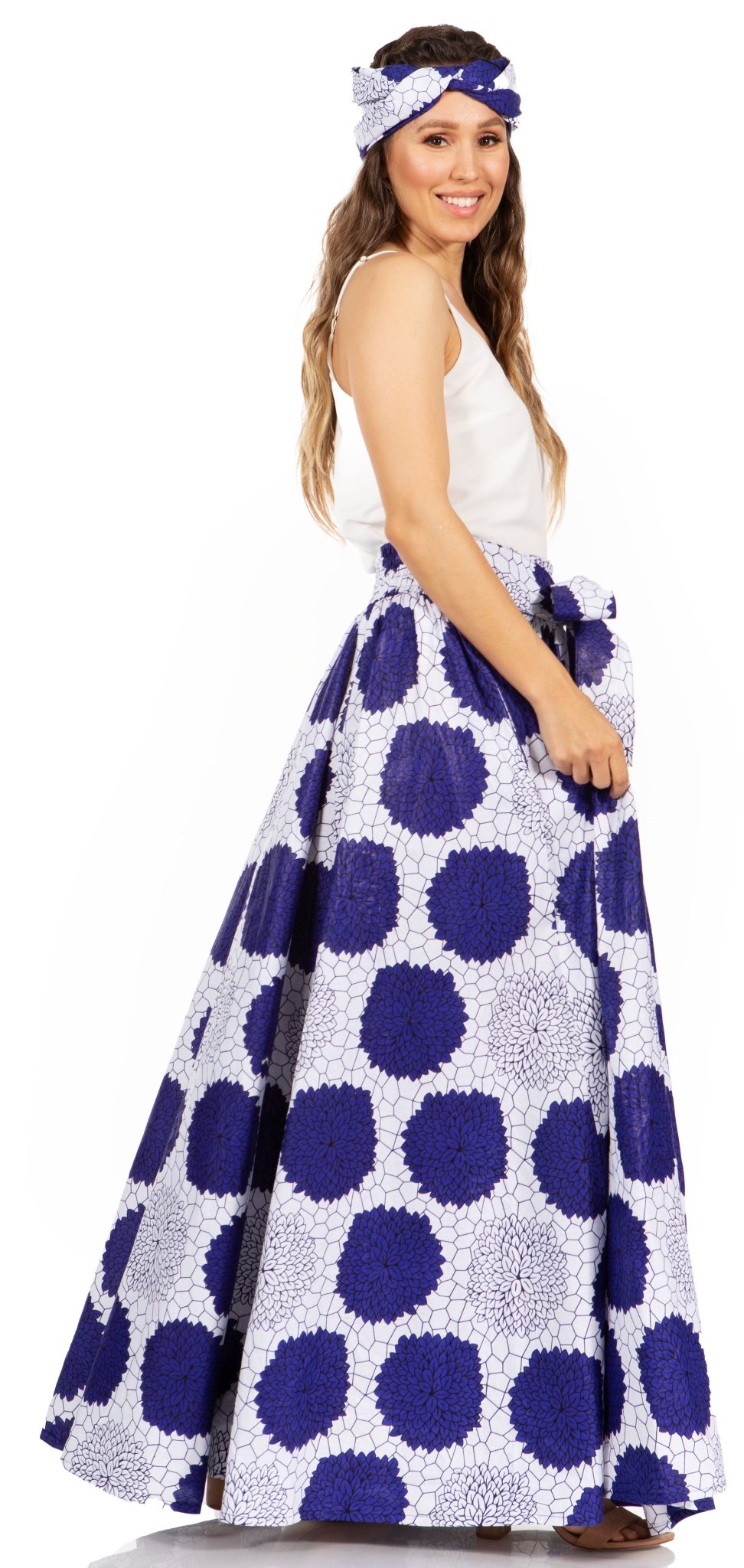Sakkas Asma's Second Convertible Traditional Wax Print Maxi Skirt with Adjustable Straps - Buy One, Get One 50% Off skirts La Vie Bien Sakkas Asma's Second Convertible Traditional Wax Print Maxi Skirt with Adjustable Straps - Buy One, Get One 50% Off