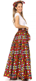 Sakkas Asma's Second Convertible Traditional Wax Print Maxi Skirt with Adjustable Straps - Buy One, Get One 50% Off skirts La Vie Bien Sakkas Asma's Second Convertible Traditional Wax Print Maxi Skirt with Adjustable Straps - Buy One, Get One 50% Off