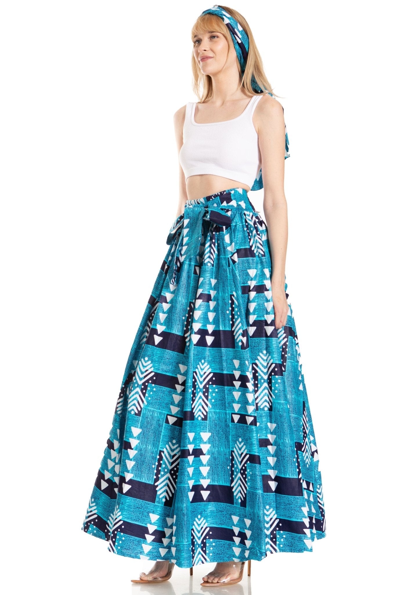Sakkas Asma's Second Convertible Traditional Wax Print Maxi Skirt with Adjustable Straps - Buy One, Get One 50% Off skirts La Vie Bien Sakkas Asma's Second Convertible Traditional Wax Print Maxi Skirt with Adjustable Straps - Buy One, Get One 50% Off