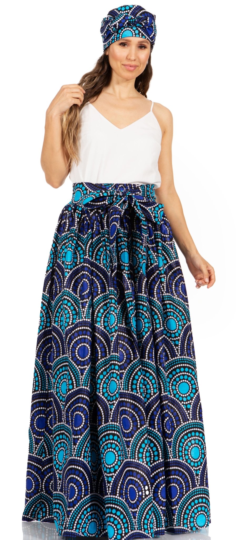 Sakkas Asma's Second Convertible Traditional Wax Print Maxi Skirt with Adjustable Straps - Buy One, Get One 50% Off skirts La Vie Bien Sakkas Asma's Second Convertible Traditional Wax Print Maxi Skirt with Adjustable Straps - Buy One, Get One 50% Off