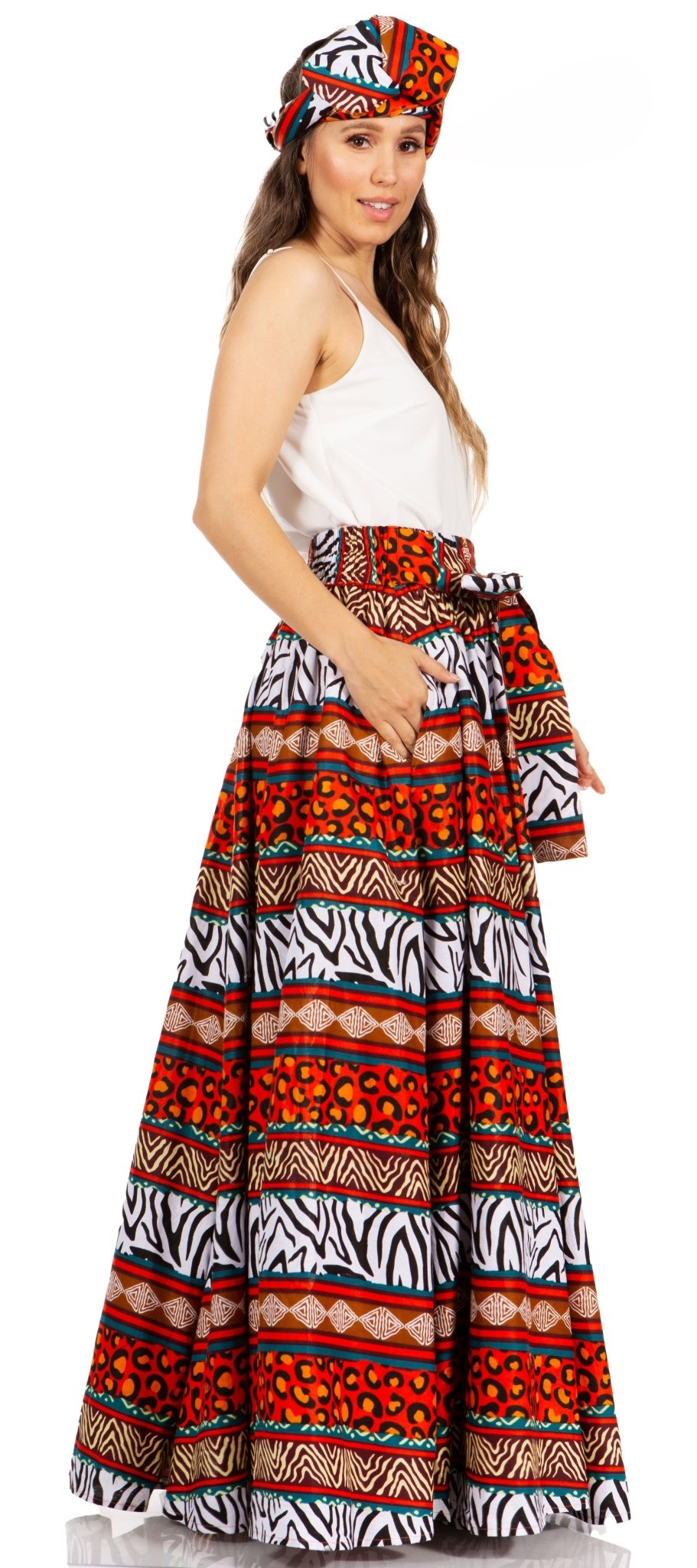 Sakkas Asma's Second Convertible Traditional Wax Print Maxi Skirt with Adjustable Straps - Buy One, Get One 50% Off skirts La Vie Bien Sakkas Asma's Second Convertible Traditional Wax Print Maxi Skirt with Adjustable Straps - Buy One, Get One 50% Off