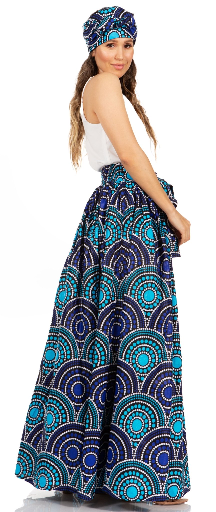 Sakkas Asma's Second Convertible Traditional Wax Print Maxi Skirt with Adjustable Straps - Buy One, Get One 50% Off skirts La Vie Bien Sakkas Asma's Second Convertible Traditional Wax Print Maxi Skirt with Adjustable Straps - Buy One, Get One 50% Off