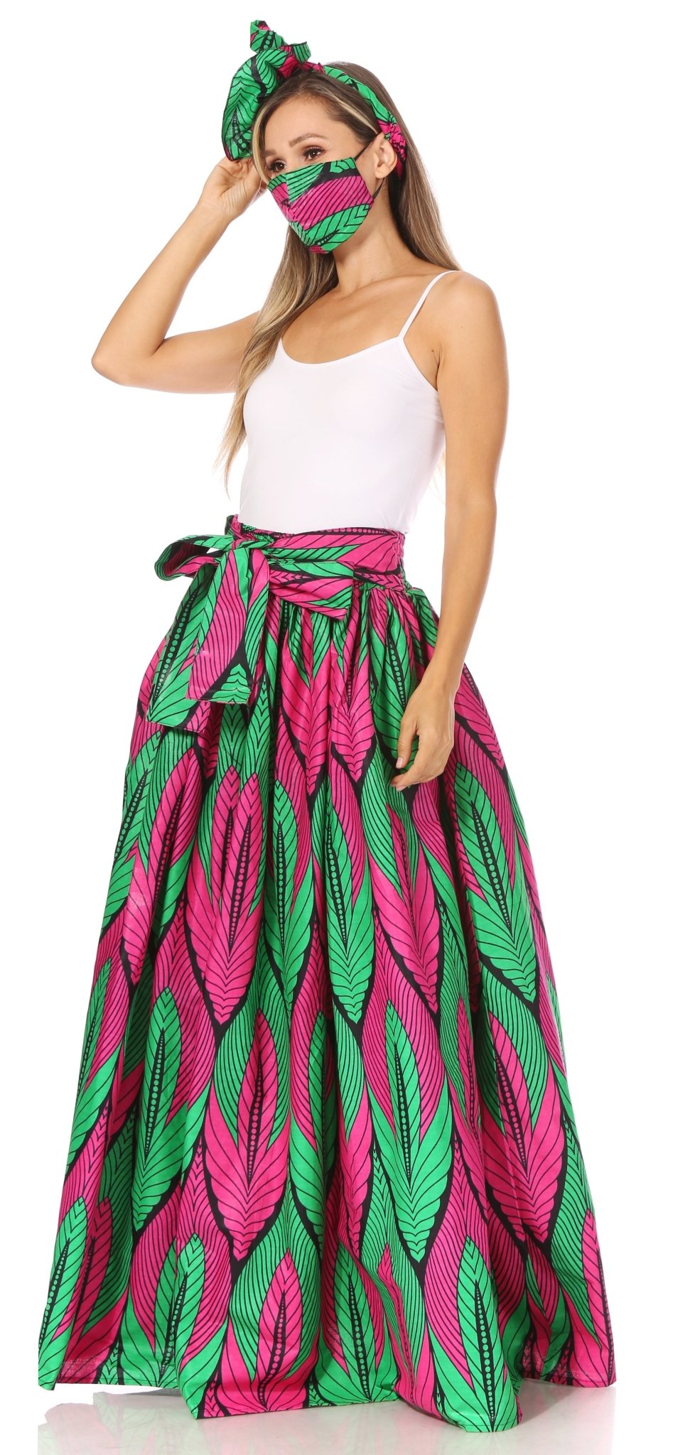 Sakkas Asma's Second Convertible Traditional Wax Print Maxi Skirt with Adjustable Straps - Buy One, Get One 50% Off skirts La Vie Bien Sakkas Asma's Second Convertible Traditional Wax Print Maxi Skirt with Adjustable Straps - Buy One, Get One 50% Off