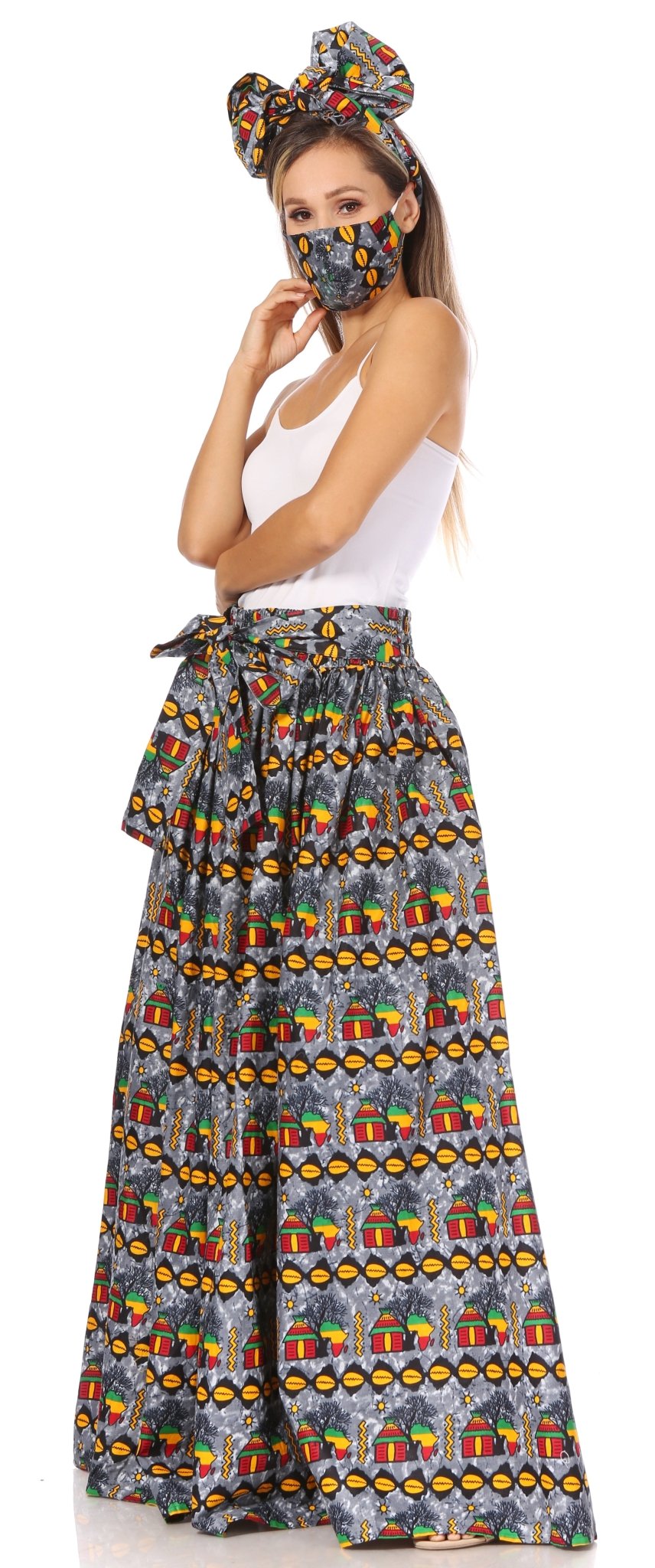 Sakkas Asma's Second Convertible Traditional Wax Print Maxi Skirt with Adjustable Straps - Buy One, Get One 50% Off skirts La Vie Bien Sakkas Asma's Second Convertible Traditional Wax Print Maxi Skirt with Adjustable Straps - Buy One, Get One 50% Off