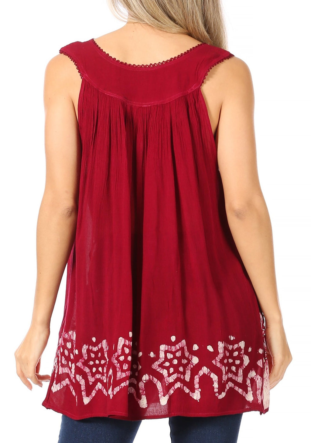 Sakkas Batik Embroidered V-Neck Sleeveless Blouse tops La Vie Bien Sakkas Batik Embroidered V-Neck Sleeveless Blouse
