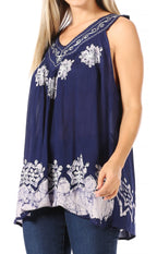 Sakkas Batik Embroidered V-Neck Sleeveless Blouse tops La Vie Bien Sakkas Batik Embroidered V-Neck Sleeveless Blouse