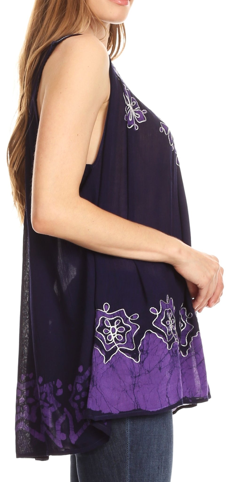 Sakkas Batik Embroidered V-Neck Sleeveless Blouse tops La Vie Bien Sakkas Batik Embroidered V-Neck Sleeveless Blouse