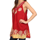 Sakkas Batik Embroidered V-Neck Sleeveless Blouse tops La Vie Bien Sakkas Batik Embroidered V-Neck Sleeveless Blouse