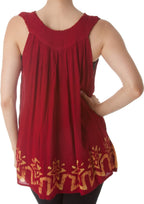 Sakkas Batik Embroidered V-Neck Sleeveless Blouse tops La Vie Bien Sakkas Batik Embroidered V-Neck Sleeveless Blouse