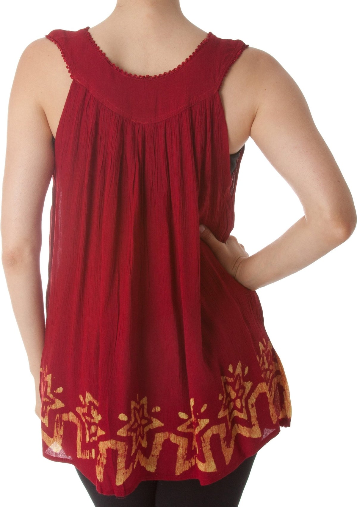 Sakkas Batik Embroidered V-Neck Sleeveless Blouse tops La Vie Bien Sakkas Batik Embroidered V-Neck Sleeveless Blouse