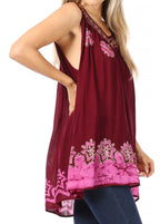 Sakkas Batik Embroidered V-Neck Sleeveless Blouse tops La Vie Bien Sakkas Batik Embroidered V-Neck Sleeveless Blouse