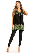 Sakkas Batik Embroidered V-Neck Sleeveless Blouse tops La Vie Bien Sakkas Batik Embroidered V-Neck Sleeveless Blouse