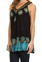 Sakkas Batik Embroidered V-Neck Sleeveless Blouse tops La Vie Bien Sakkas Batik Embroidered V-Neck Sleeveless Blouse