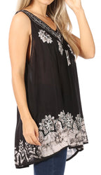 Sakkas Batik Embroidered V-Neck Sleeveless Blouse tops La Vie Bien Sakkas Batik Embroidered V-Neck Sleeveless Blouse