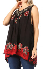 Sakkas Batik Embroidered V-Neck Sleeveless Blouse tops La Vie Bien Sakkas Batik Embroidered V-Neck Sleeveless Blouse