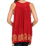 Sakkas Batik Embroidered V-Neck Sleeveless Blouse tops La Vie Bien Sakkas Batik Embroidered V-Neck Sleeveless Blouse