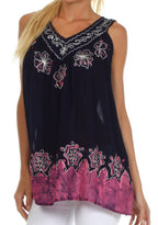 Sakkas Batik Embroidered V-Neck Sleeveless Blouse tops La Vie Bien Sakkas Batik Embroidered V-Neck Sleeveless Blouse