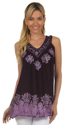 Sakkas Batik Embroidered V-Neck Sleeveless Blouse tops La Vie Bien Sakkas Batik Embroidered V-Neck Sleeveless Blouse