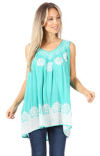 Sakkas Batik Embroidered V-Neck Sleeveless Blouse tops La Vie Bien Sakkas Batik Embroidered V-Neck Sleeveless Blouse