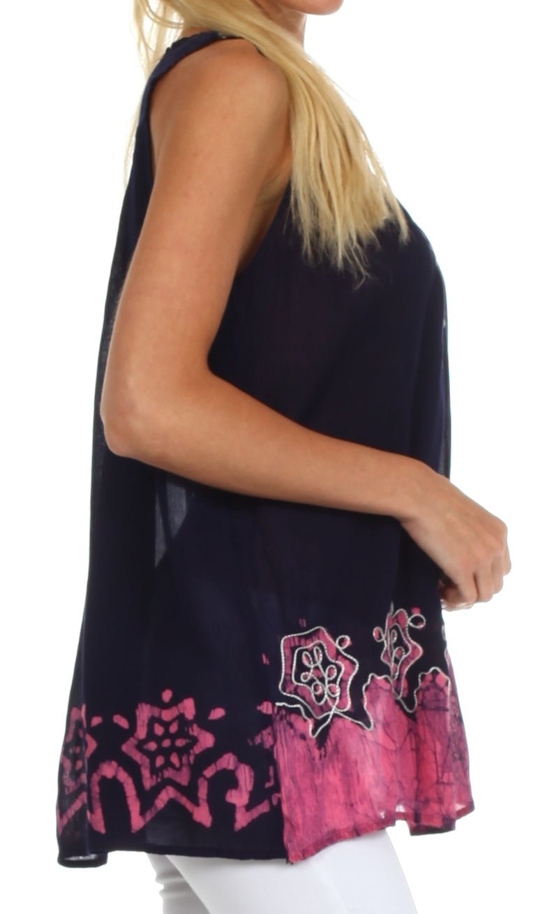 Sakkas Batik Embroidered V-Neck Sleeveless Blouse tops La Vie Bien Sakkas Batik Embroidered V-Neck Sleeveless Blouse