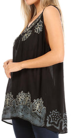Sakkas Batik Embroidered V-Neck Sleeveless Blouse tops La Vie Bien Sakkas Batik Embroidered V-Neck Sleeveless Blouse