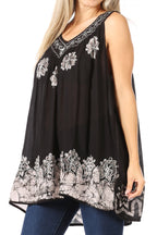 Sakkas Batik Embroidered V-Neck Sleeveless Blouse tops La Vie Bien Sakkas Batik Embroidered V-Neck Sleeveless Blouse