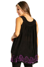 Sakkas Batik Embroidered V-Neck Sleeveless Blouse tops La Vie Bien Sakkas Batik Embroidered V-Neck Sleeveless Blouse