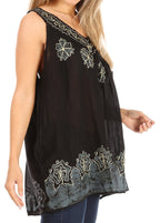 Sakkas Batik Embroidered V-Neck Sleeveless Blouse tops La Vie Bien Sakkas Batik Embroidered V-Neck Sleeveless Blouse