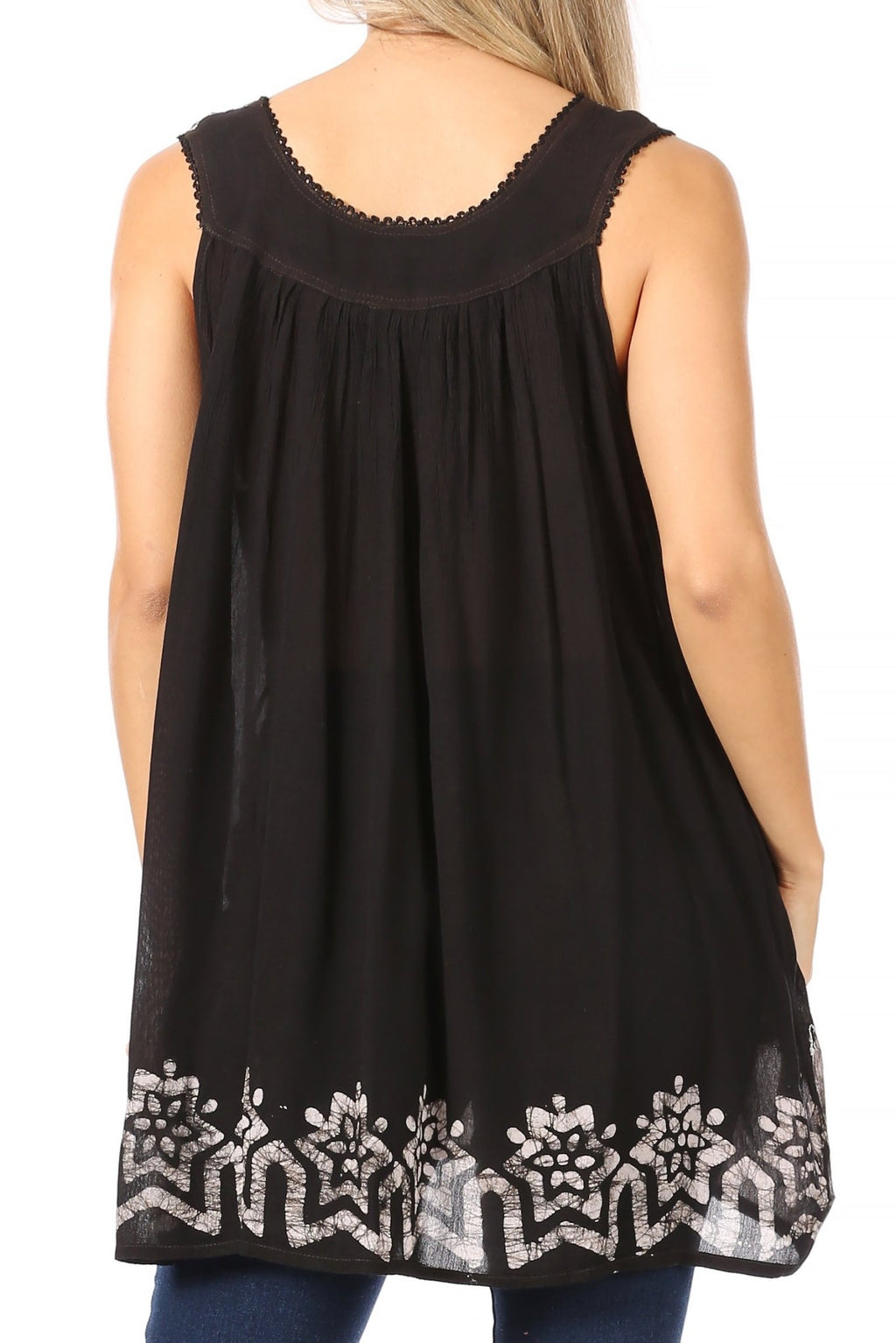 Sakkas Batik Embroidered V-Neck Sleeveless Blouse tops La Vie Bien Sakkas Batik Embroidered V-Neck Sleeveless Blouse