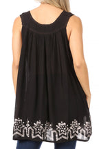 Sakkas Batik Embroidered V-Neck Sleeveless Blouse tops La Vie Bien Sakkas Batik Embroidered V-Neck Sleeveless Blouse