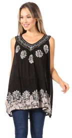 Sakkas Batik Embroidered V-Neck Sleeveless Blouse tops La Vie Bien Sakkas Batik Embroidered V-Neck Sleeveless Blouse