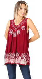 Sakkas Batik Embroidered V-Neck Sleeveless Blouse tops La Vie Bien Sakkas Batik Embroidered V-Neck Sleeveless Blouse