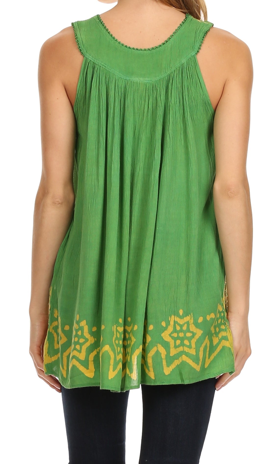 Sakkas Batik Embroidered V-Neck Sleeveless Blouse tops La Vie Bien Sakkas Batik Embroidered V-Neck Sleeveless Blouse