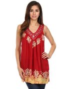 Sakkas Batik Embroidered V-Neck Sleeveless Blouse tops La Vie Bien Sakkas Batik Embroidered V-Neck Sleeveless Blouse