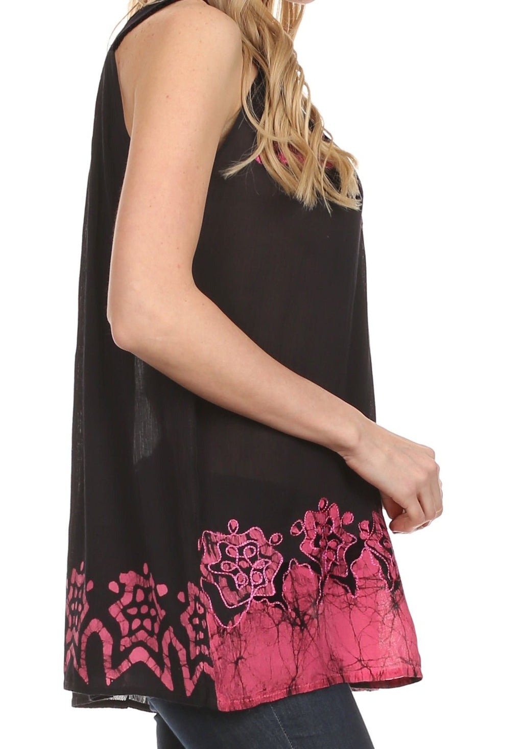Sakkas Batik Embroidered V-Neck Sleeveless Blouse tops La Vie Bien Sakkas Batik Embroidered V-Neck Sleeveless Blouse