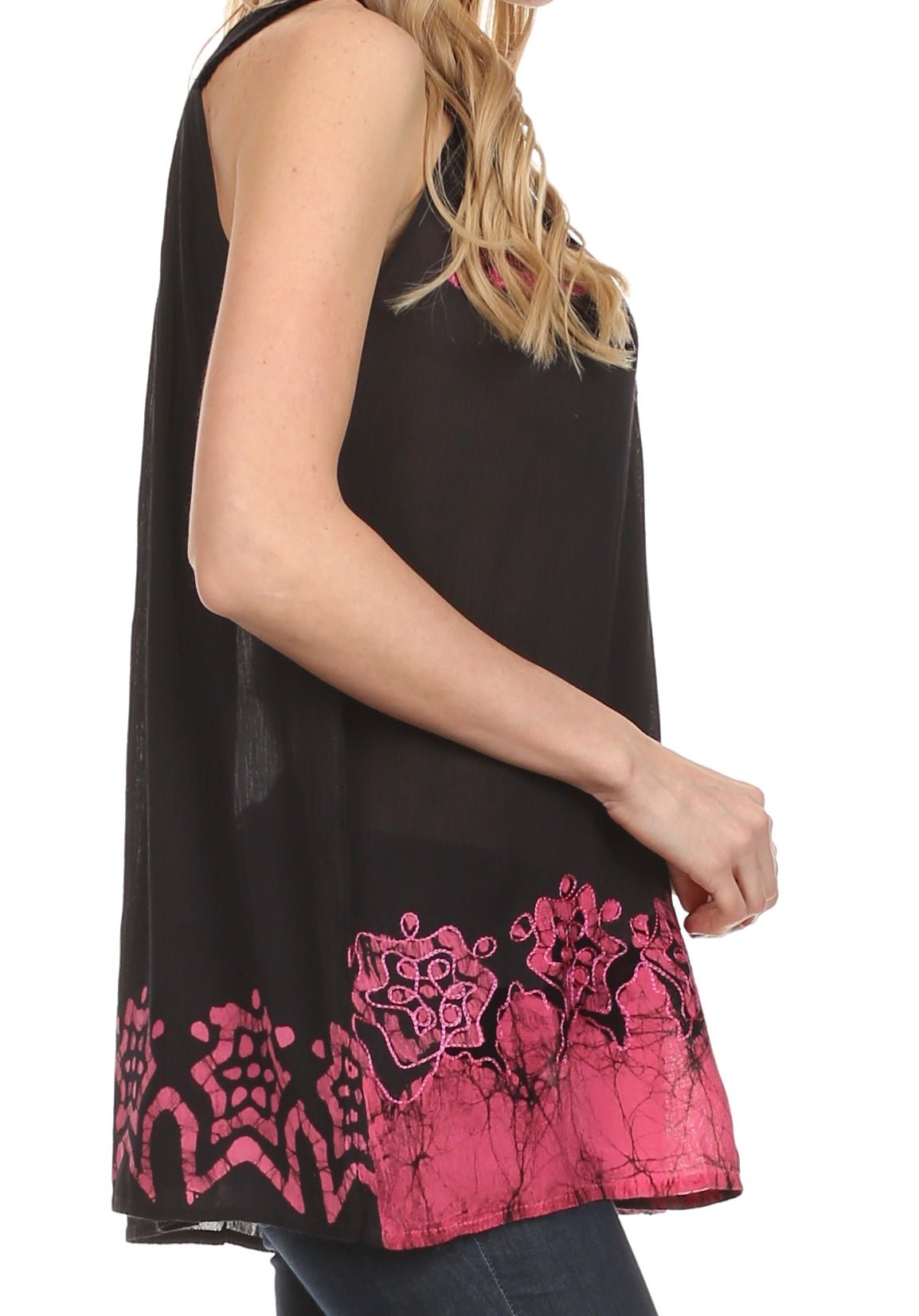 Sakkas Batik Embroidered V-Neck Sleeveless Blouse tops La Vie Bien Sakkas Batik Embroidered V-Neck Sleeveless Blouse