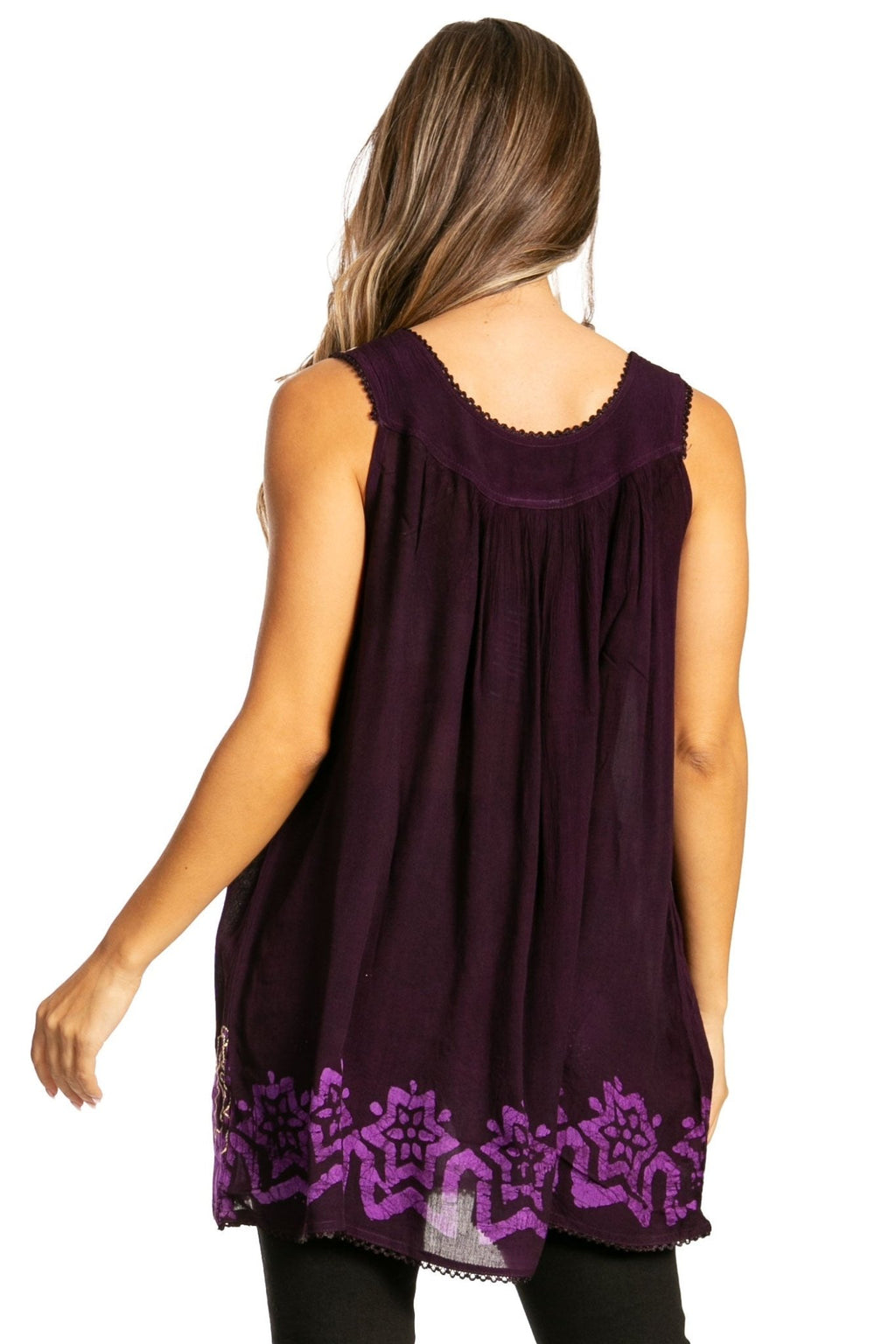Sakkas Batik Embroidered V-Neck Sleeveless Blouse tops La Vie Bien Sakkas Batik Embroidered V-Neck Sleeveless Blouse