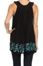 Sakkas Batik Embroidered V-Neck Sleeveless Blouse tops La Vie Bien Sakkas Batik Embroidered V-Neck Sleeveless Blouse
