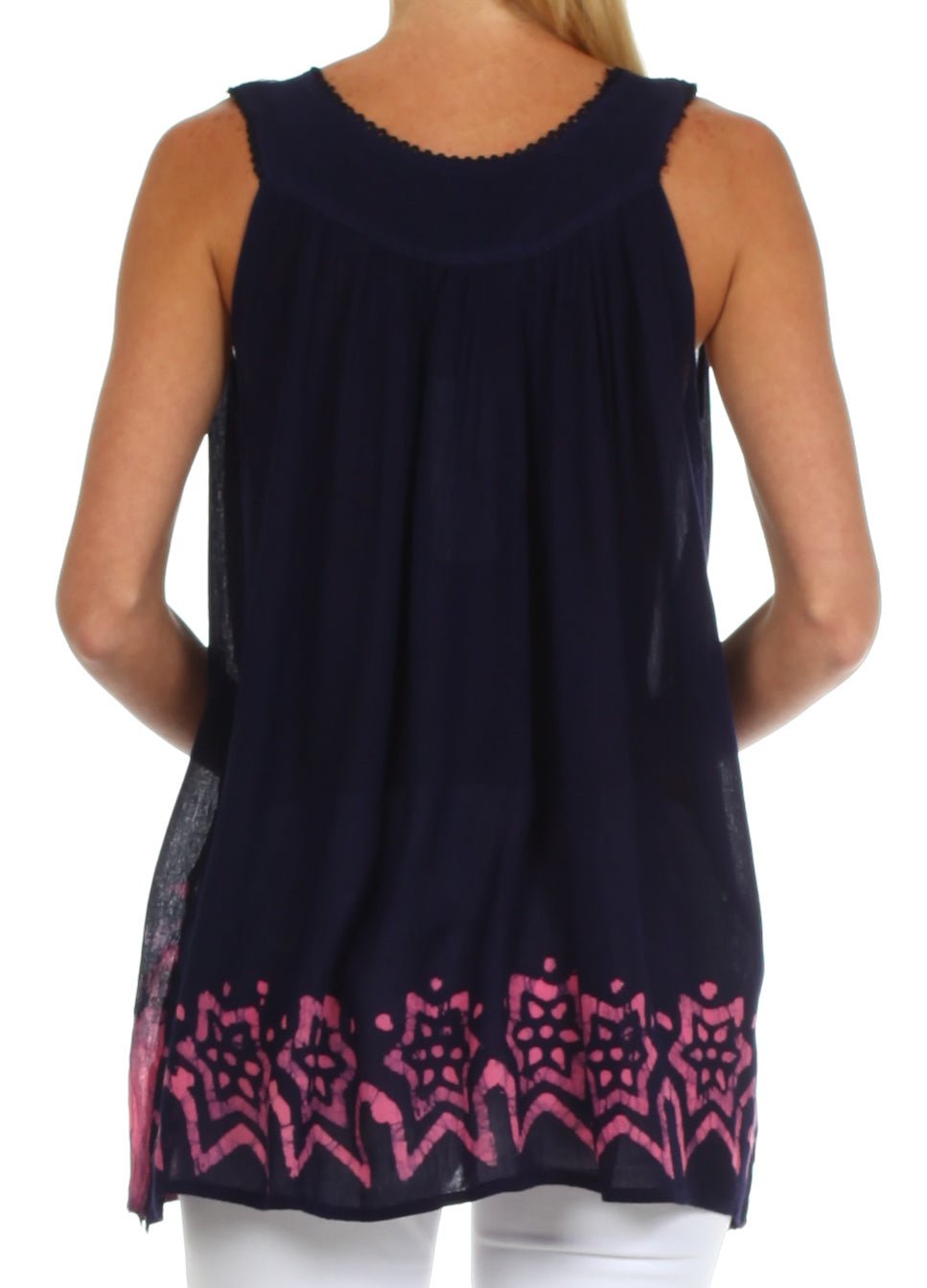 Sakkas Batik Embroidered V-Neck Sleeveless Blouse tops La Vie Bien Sakkas Batik Embroidered V-Neck Sleeveless Blouse