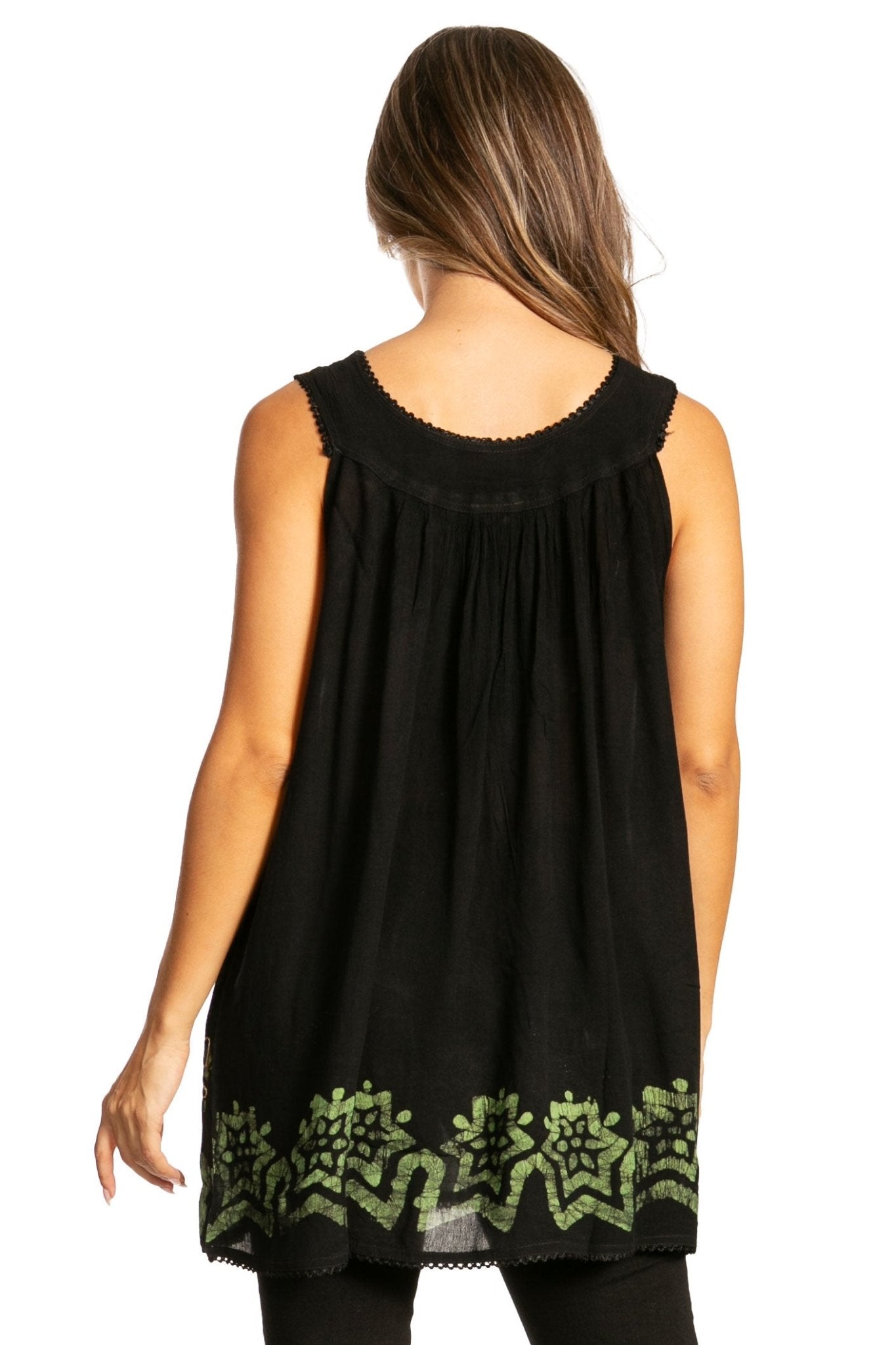 Sakkas Batik Embroidered V-Neck Sleeveless Blouse tops La Vie Bien Sakkas Batik Embroidered V-Neck Sleeveless Blouse